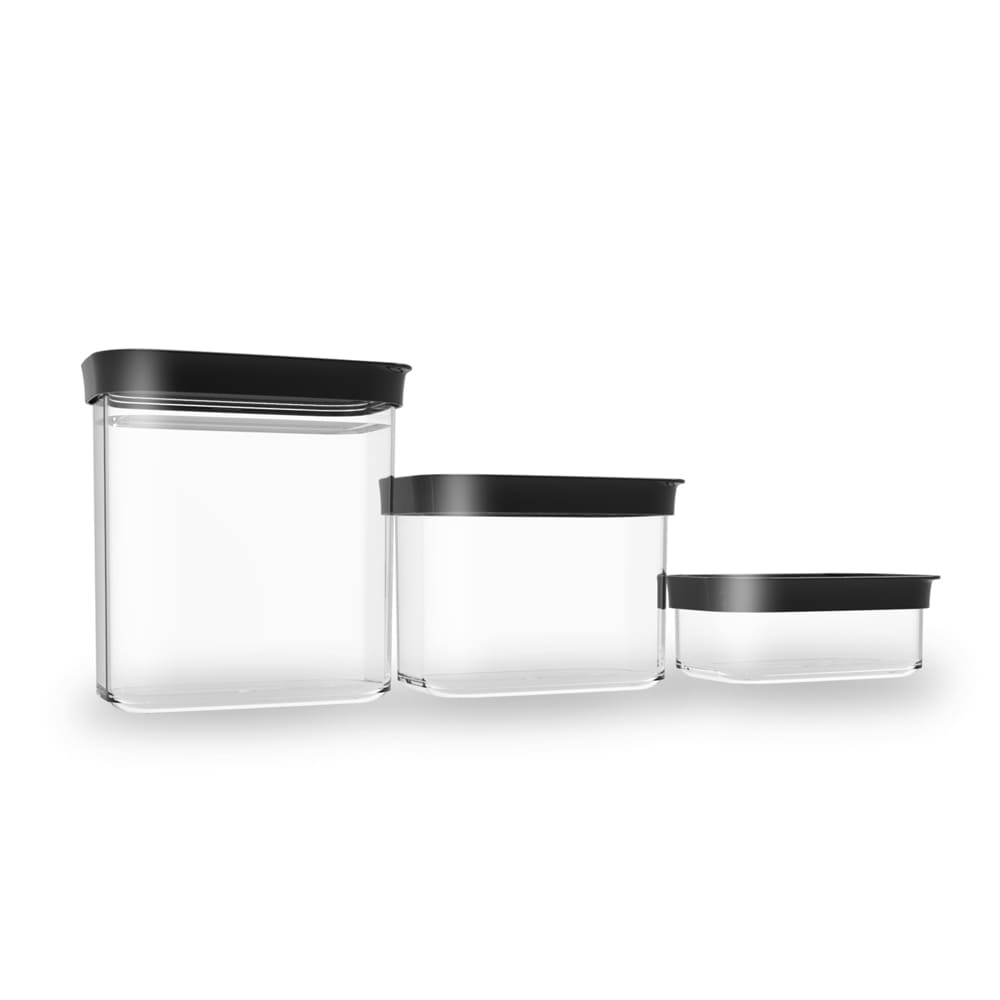 Black Medium 3 Piece Set - Rectangular Container With Snap Airtight Se ...
